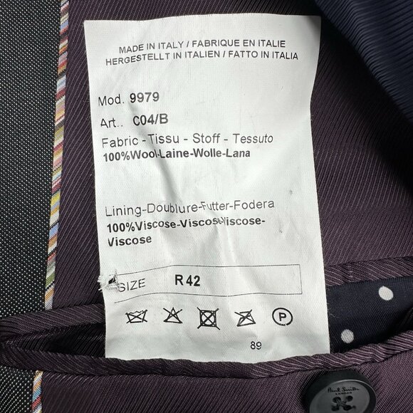 Paul Smith Men's Gray The Byard Mini Check Slim Two Button Suit‎ Coat 42R/C41.25 - Picture 9 of 13